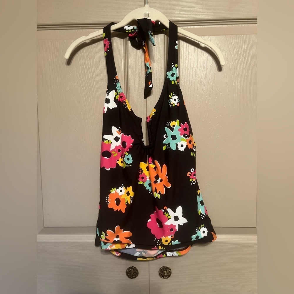 Anne Cole Black Floral Swim Top